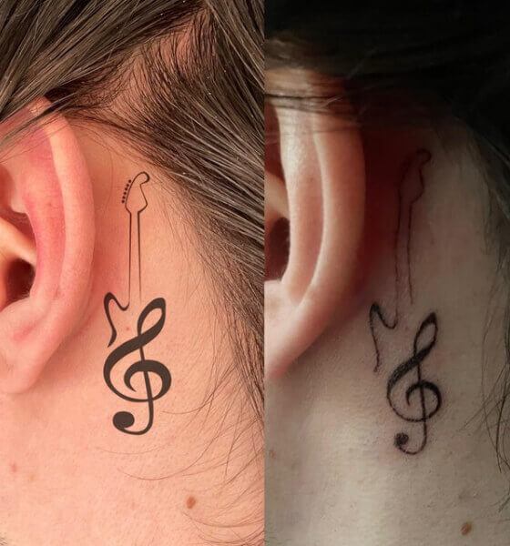 tatuajes de guitarras con notas musicales